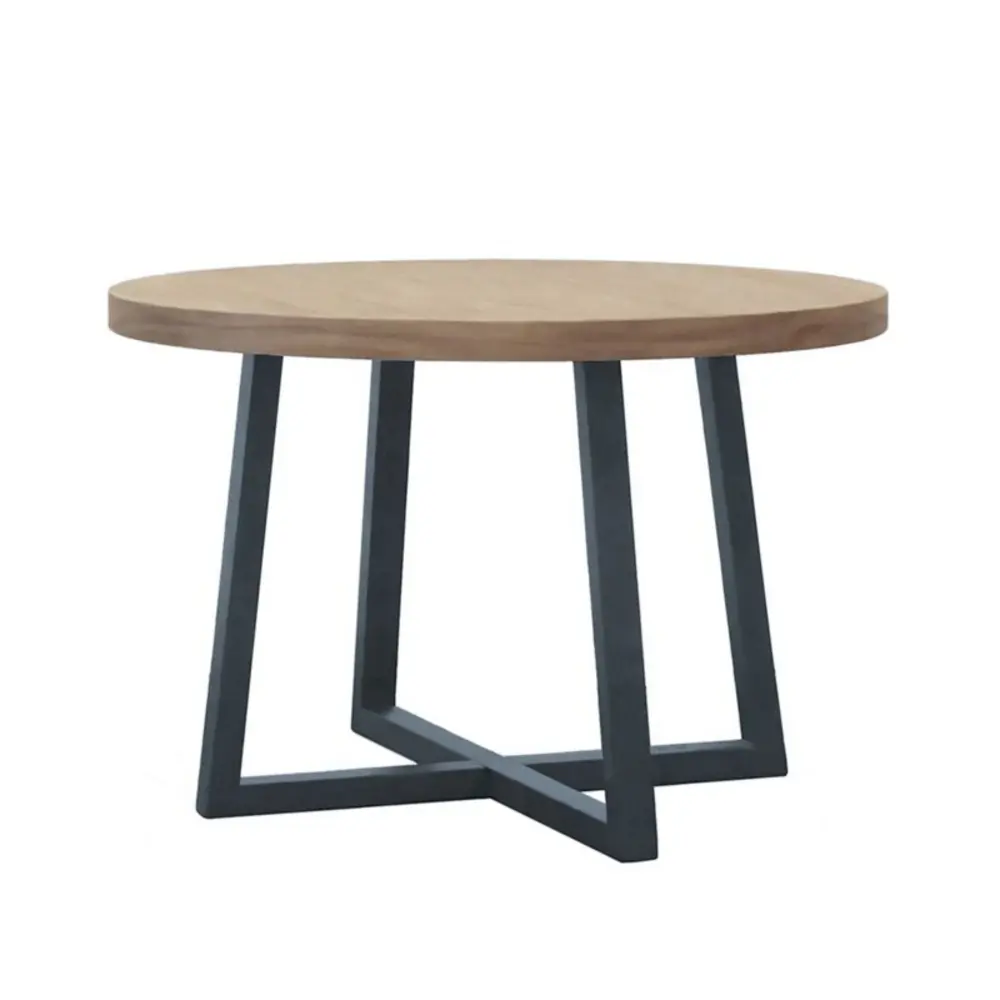 Round Dining Table Wire Satin-brushed Mindi Top And Mahogany Base - Wheat