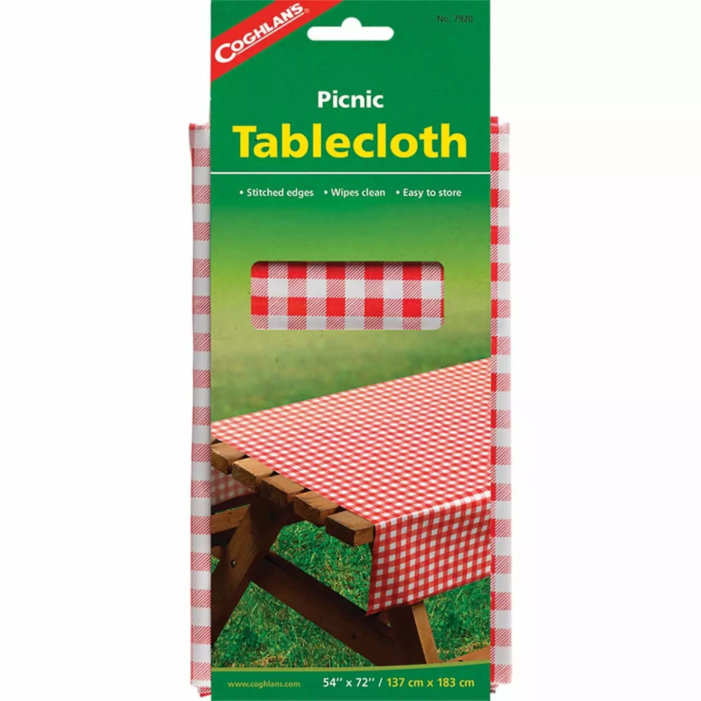 Coghlans Red & White Plaid Vinyl Picnic Tablecloth 54x72 Inches