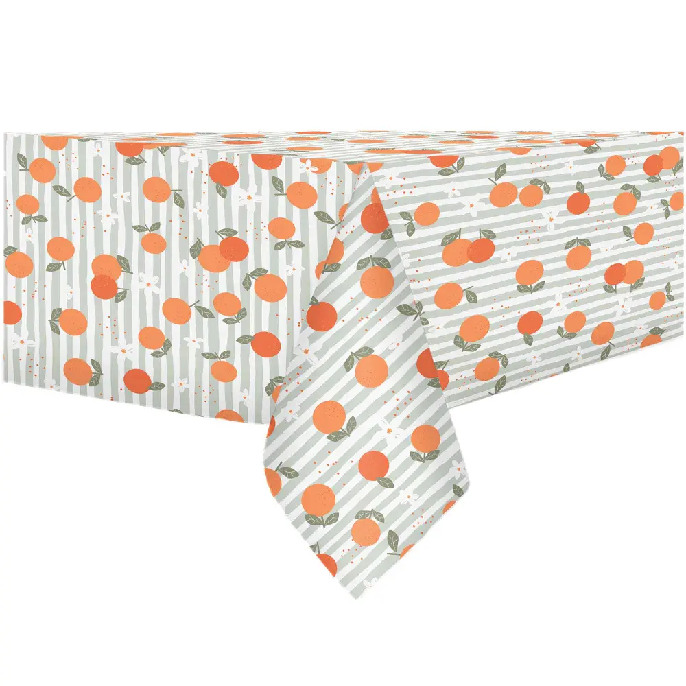 Textured Printed and Woven Tablecloth, Oranges (60'' x 84'')