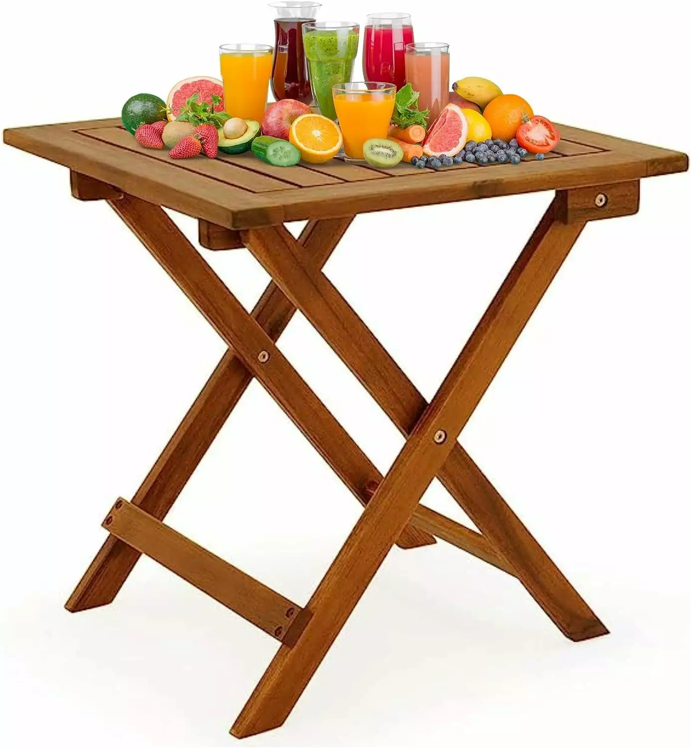 cucunu Outdoor Folding Side Table 18x18 Patio Garden Camping Acacia Wood Coffee Dining End Tables