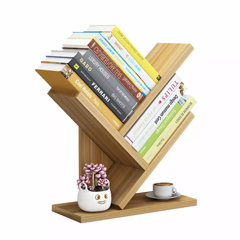 NUOLUX 3 Layer Wooden Tabletop Tree Bookshelf Small Desktop Bookcase Fashion Storage Rack