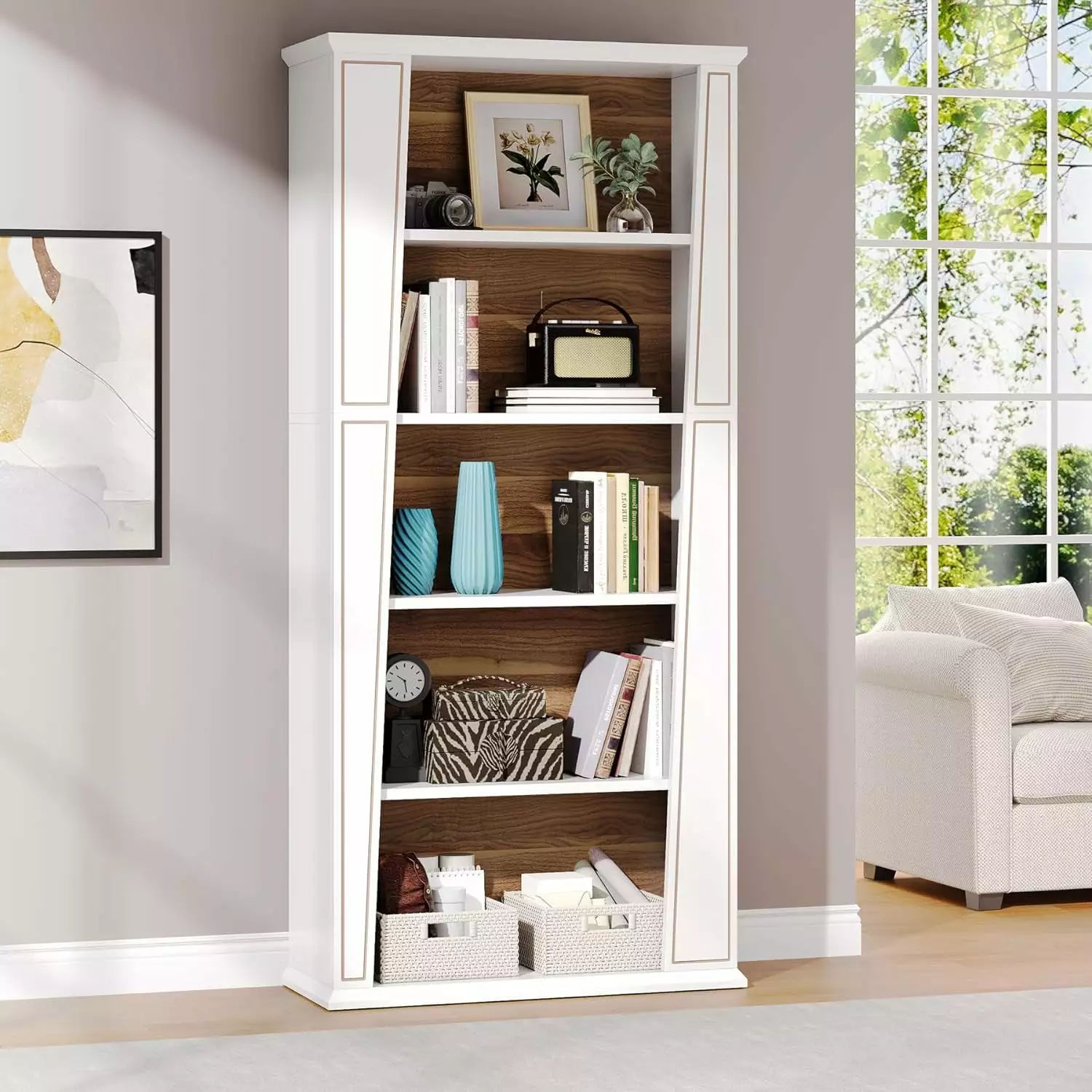 Tribesigns 70.9 Inch Tall White Bookcase 5-Tier Wood Bookshelf Storage Shelves Living Room Home Office