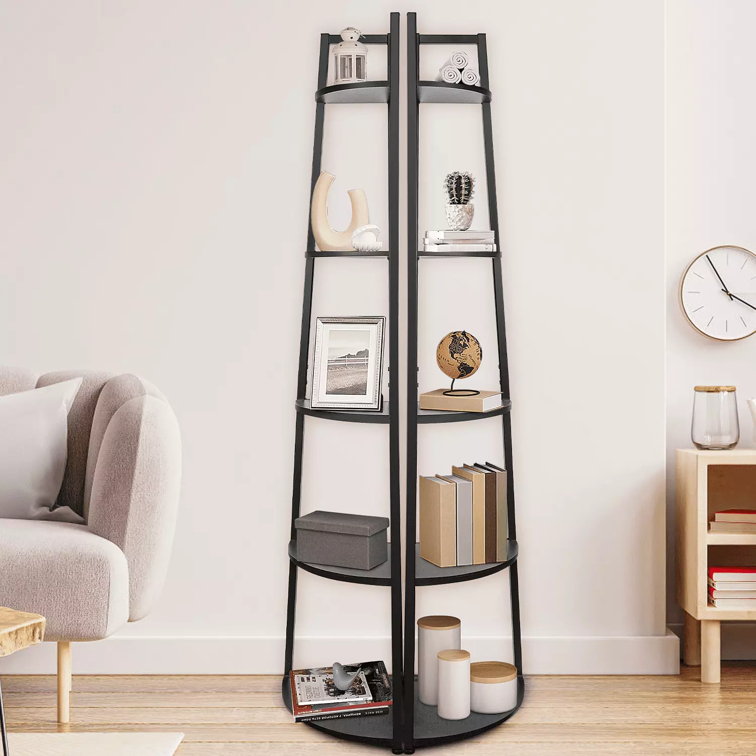 65 Inch Black High Corner Bookshelves Bookcases Corner Ladder Rack Antique Plant Rack Freestanding Shelf ev