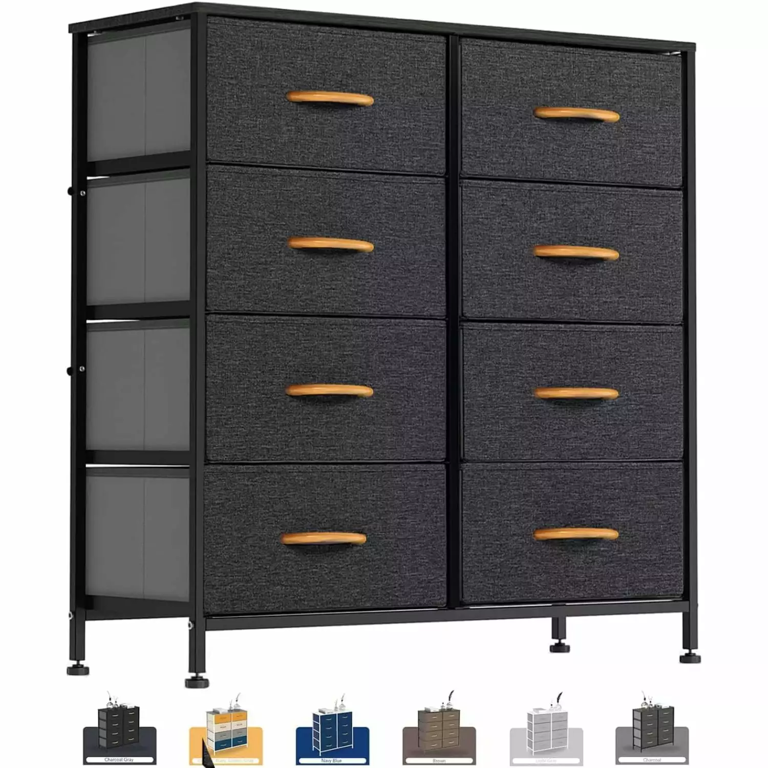 Bilot 8 Drawer Tall Wide Dresser Bedroom Closet Living Room Sturdy Steel Frame Charcoal Grey
