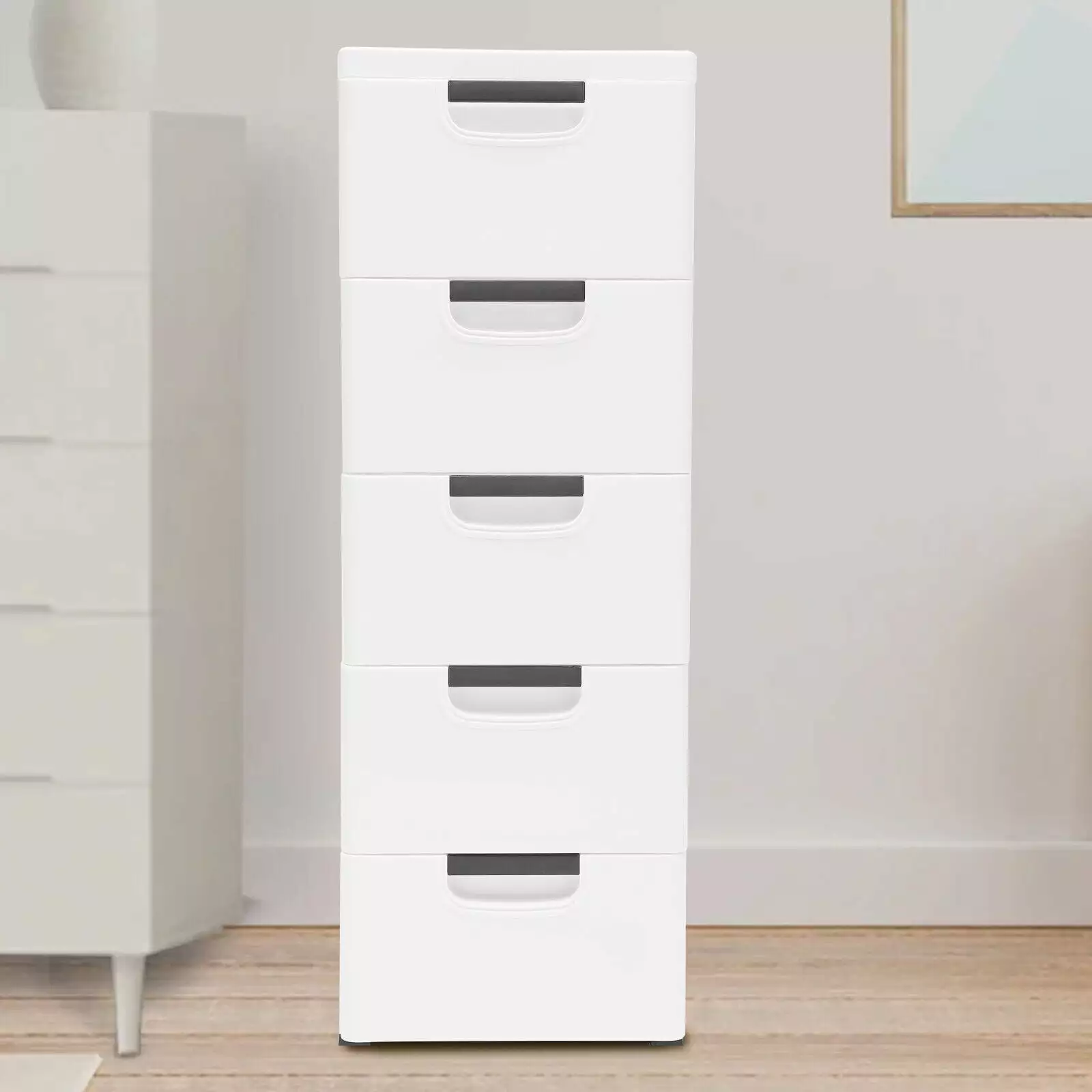Fichiouy Closet Drawers Tall Dresser Organizer Vertical Clothes Storage Tower 5 Drawers and Wheels