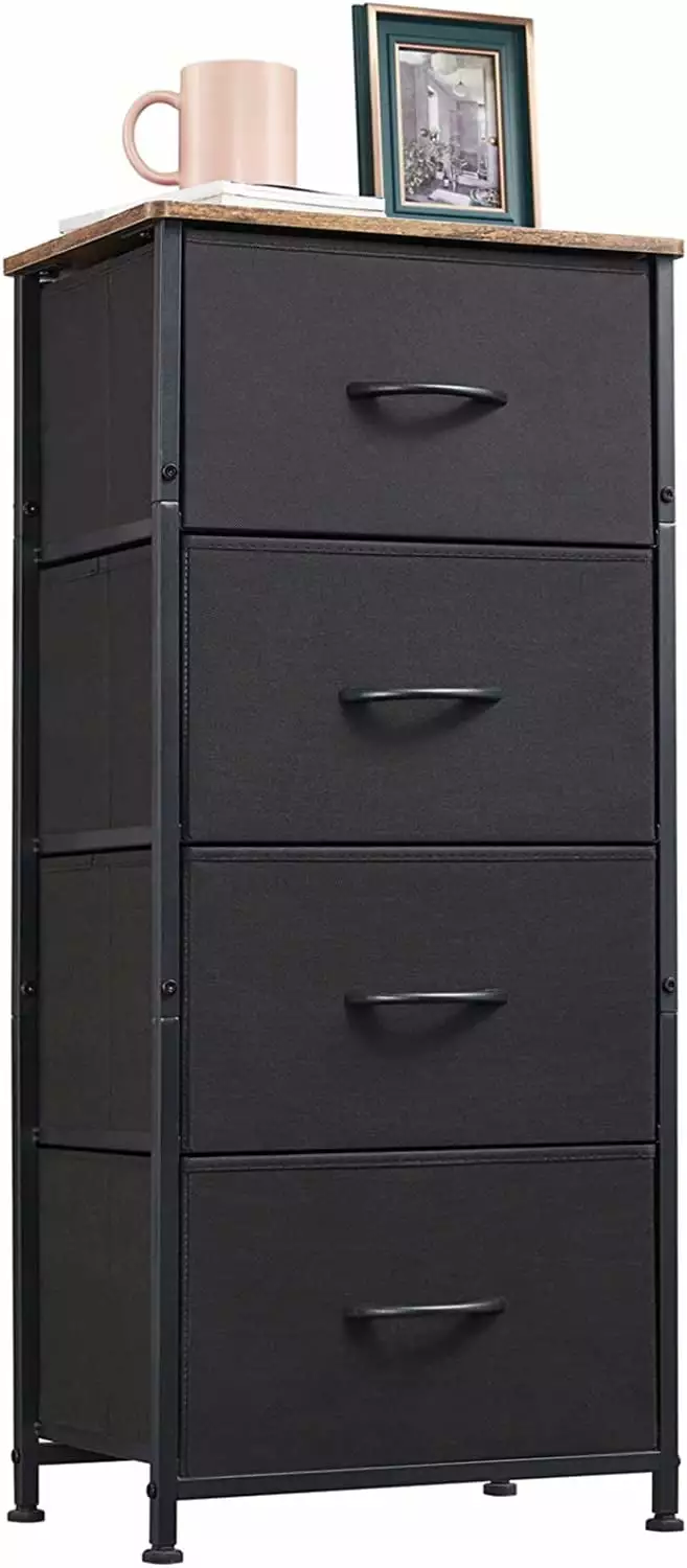 Tall Dresser Bedroom 4 Removable Fabric Bins Black MM