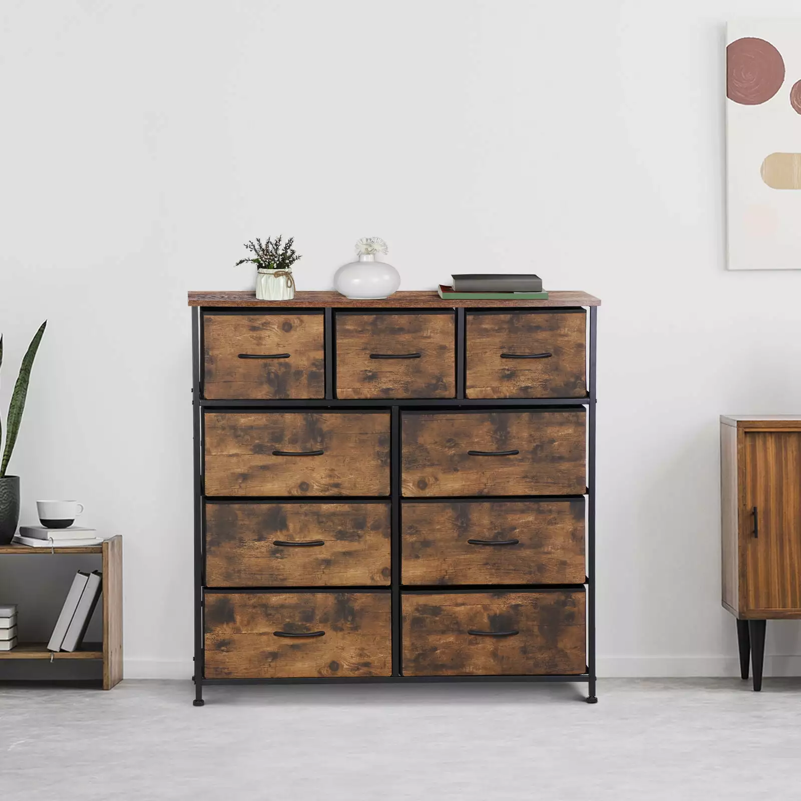 9 Drawer Dresser Storage Tower Bedroom Closet Entryway Brown UNBRAND