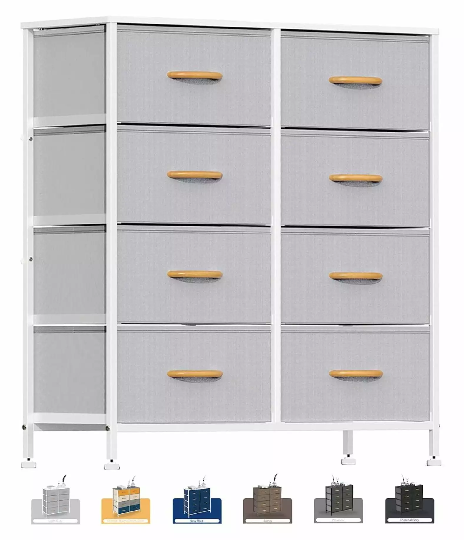 Zengpin 10-Drawer Tall Wide Dresser Sturdy Steel Frame Grey