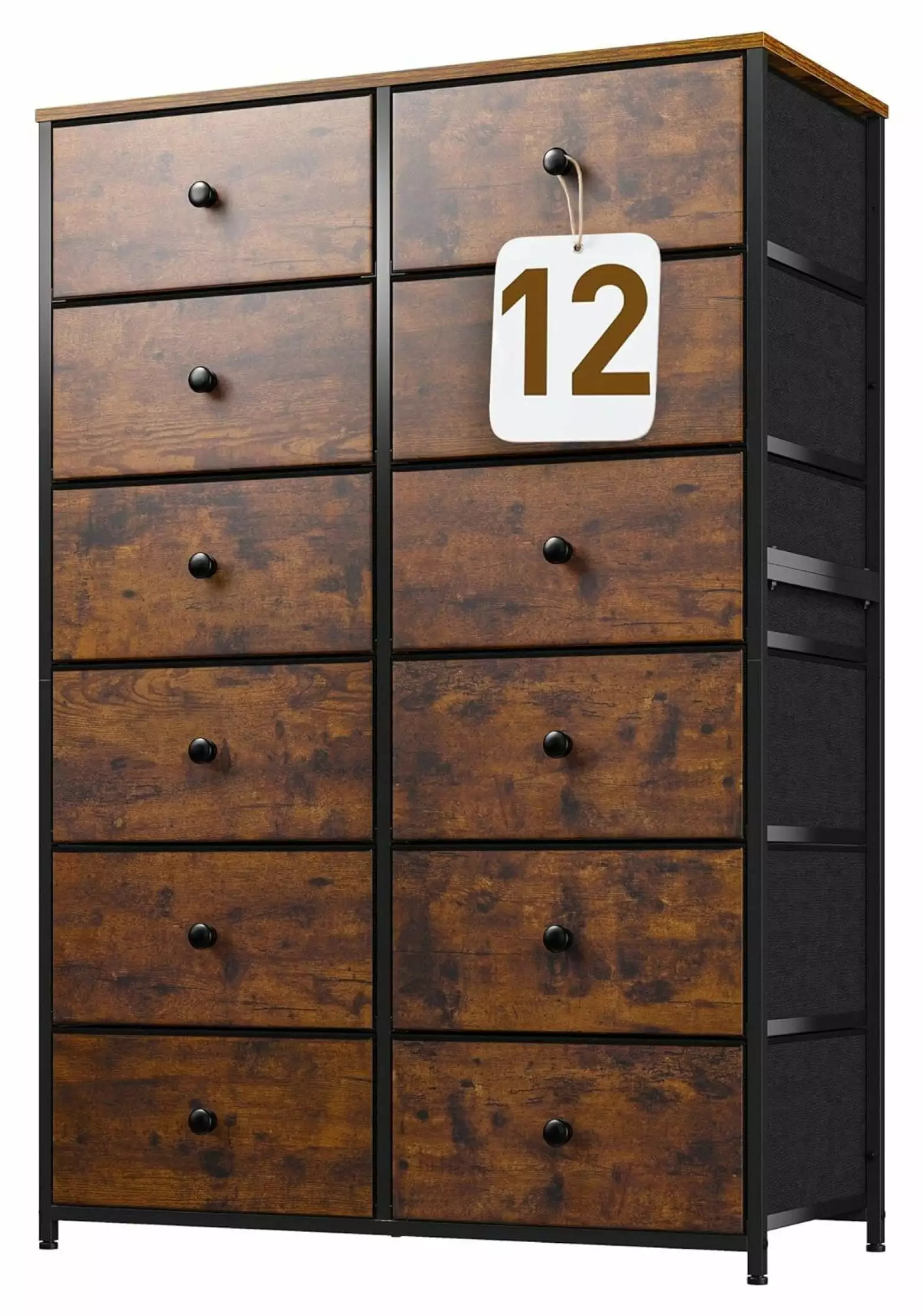 Zengpin Tall Dresser Dresser Bedroom 12 Drawers Tall Bedroom Dresser Bedroom Large Fabric Dresser Wood Top Metal Frame Clo...