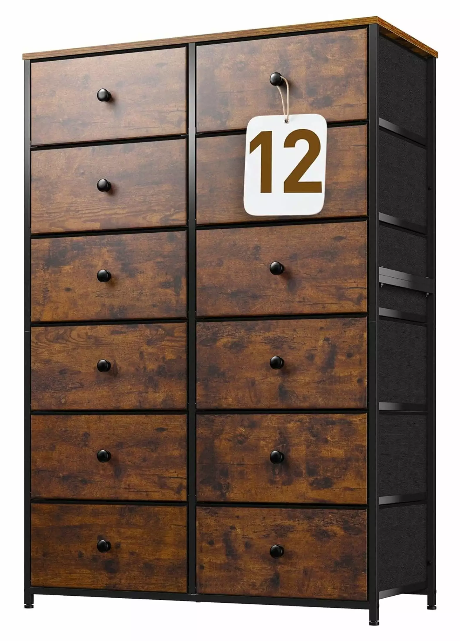 ZHAOTONG Tall Dresser Dresser Bedroom 12 Drawers Tall Bedroom Dresser Bedroom Large Fabric Dresser Wood Top Metal Frame Cl...