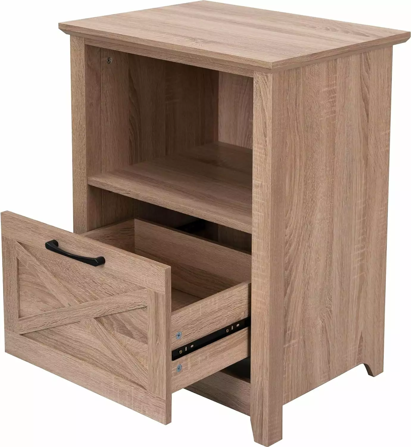 30 Tall Nightstand Storage Drawer and Open Cubby Beige Wood kk