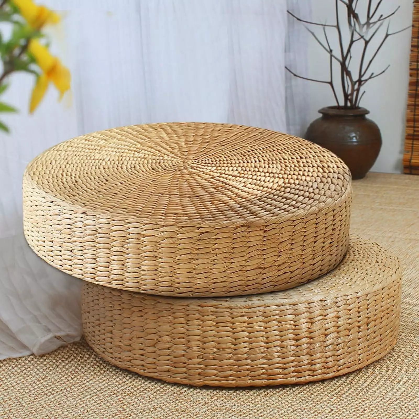 2PCS Round Pouf Tatami Cushion Chair Seat Straw Weave Pillow 40cm Diameter Generic