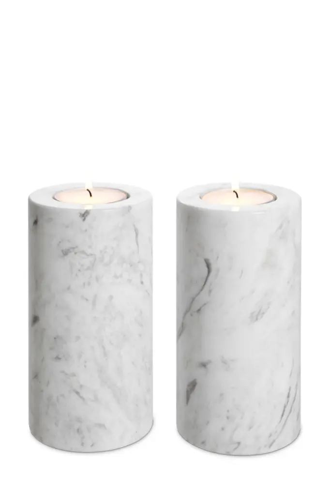 Eichholtz Tobor M White Marble Tealight Holders Set 2