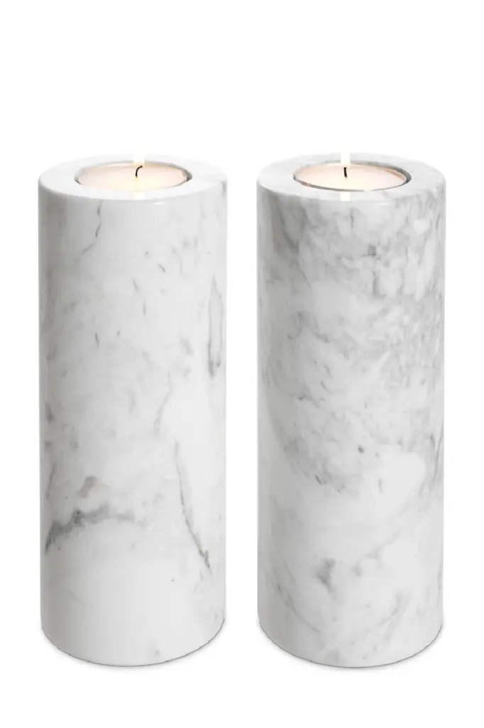 Eichholtz Tobor L White Marble Tealight Holders Set 2
