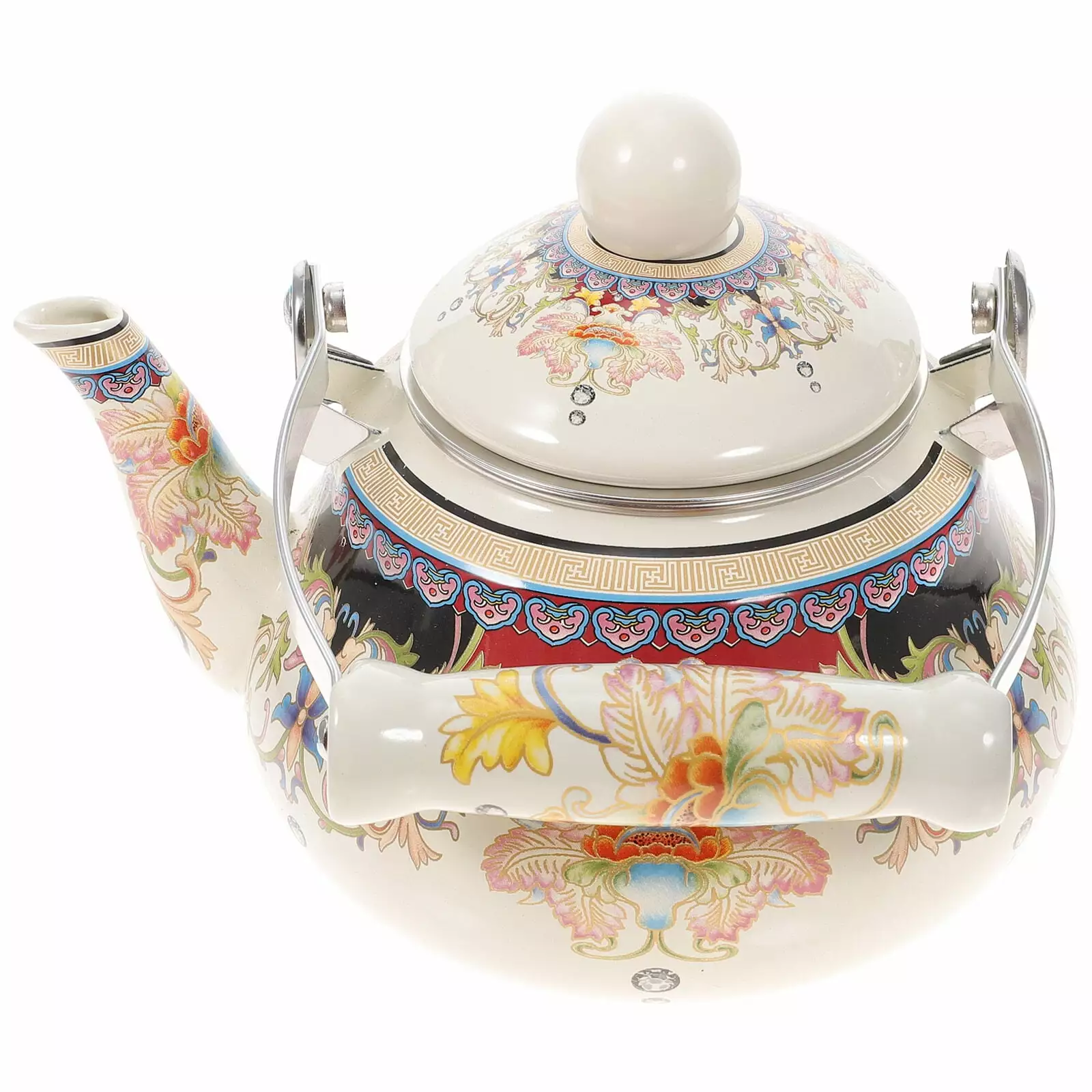 Enamel Teapot Vintage Decor Camping Cookware Practical Kettle Floral Water Boiling Restaurant Ceramic