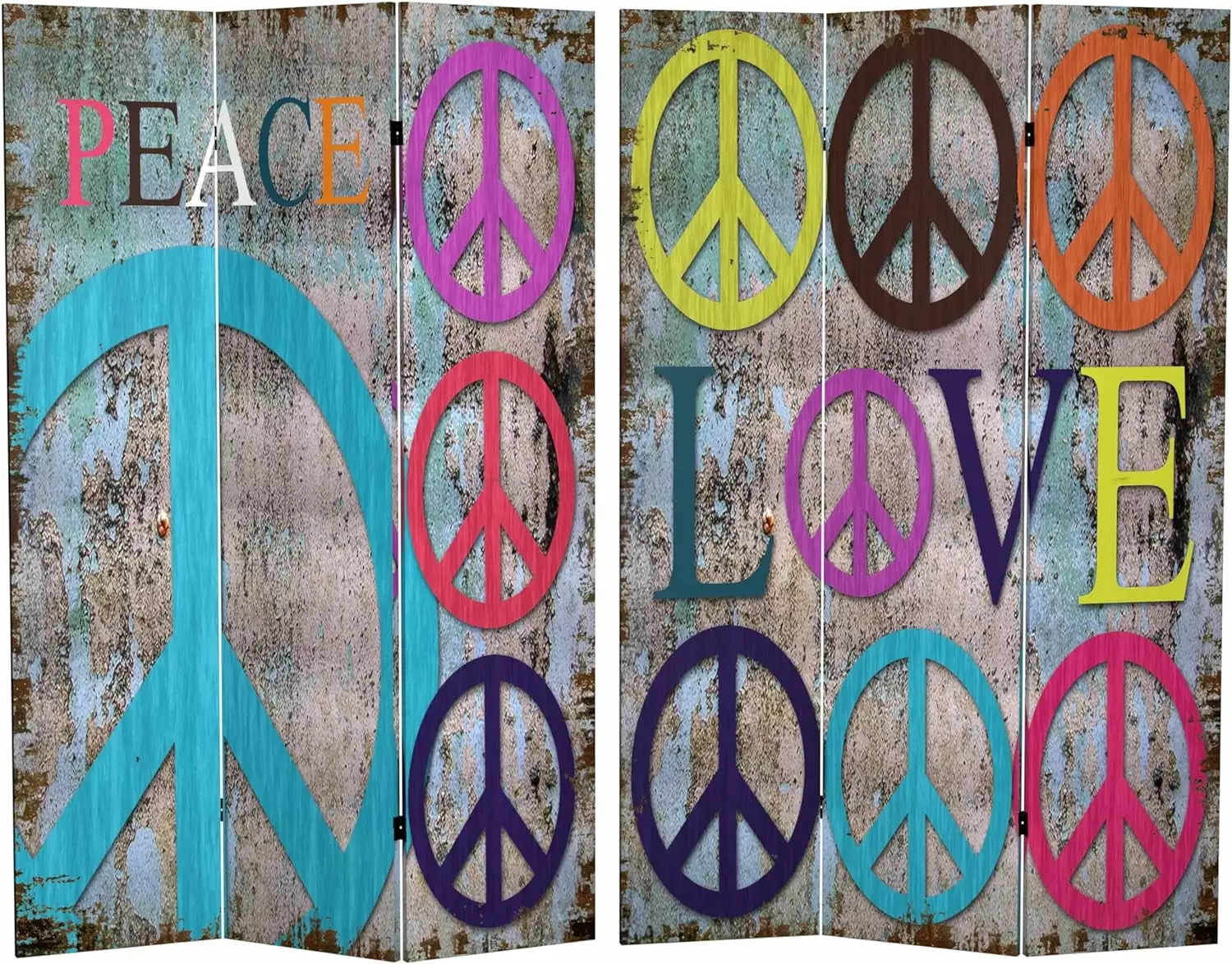Oriental Furniture 6 ft. Tall Double Sided Multi-Color Peace & Love Room Divider GOURE