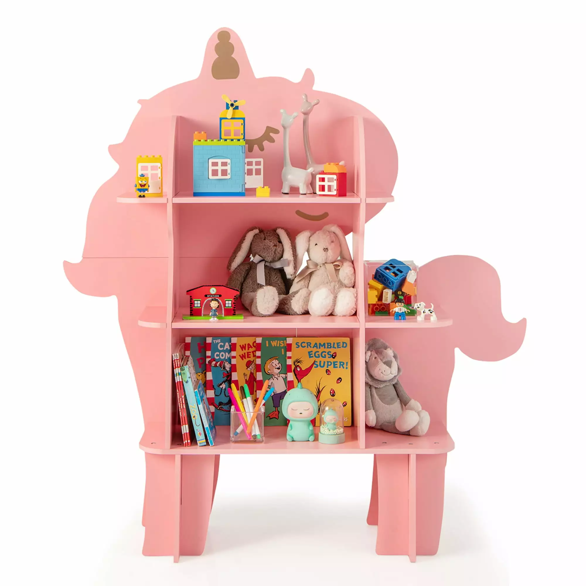 Costway Unicorn Bookcase Kids 3-Tier Toy Storage Organizer Open Storage Shelves