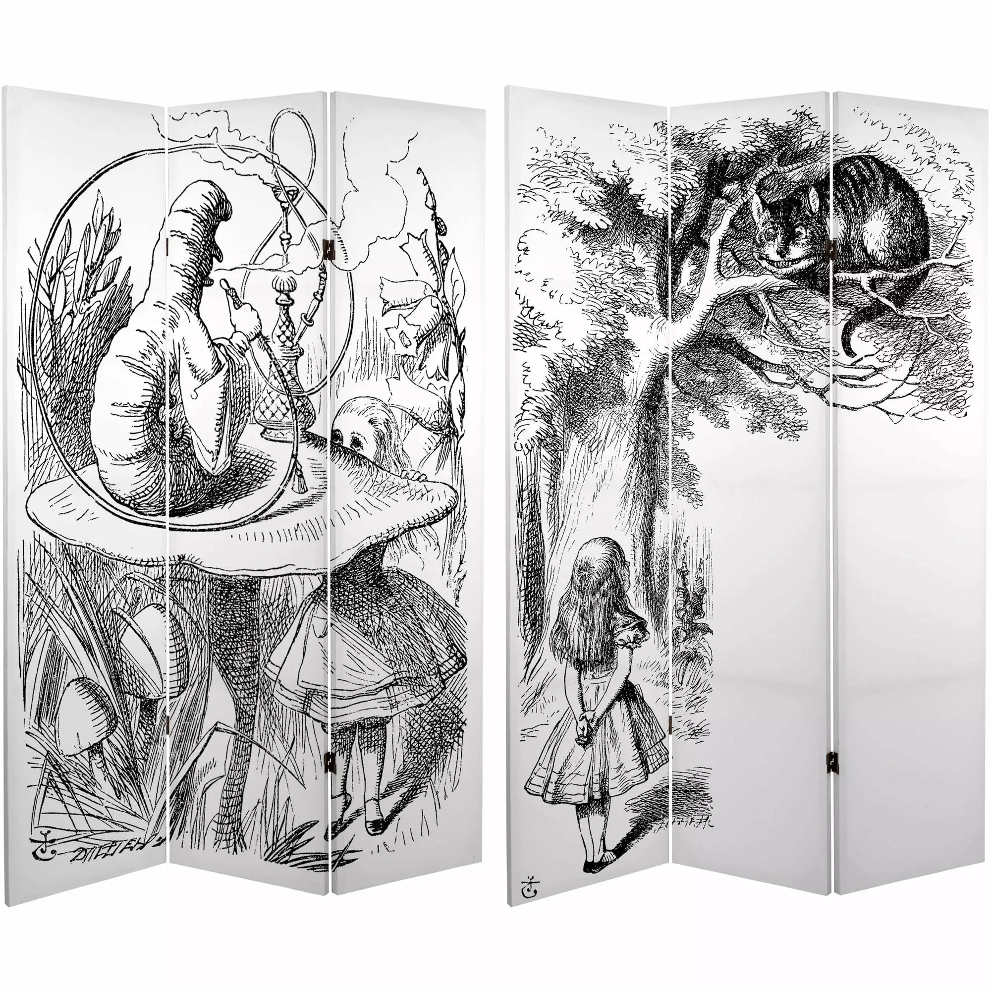 Oriental Furniture 6 ft. Tall Alice Wonderland Canvas Screen - 3 Panel Whimsical Room Divider