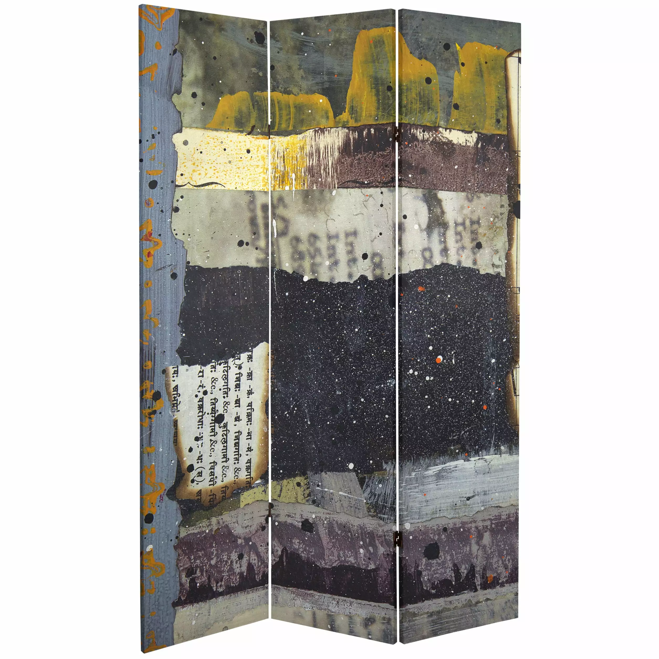 Oriental Furniture 6 ft. Tall News Report Canvas Room Divider - 3 Panel Vintage Newspaper Screen