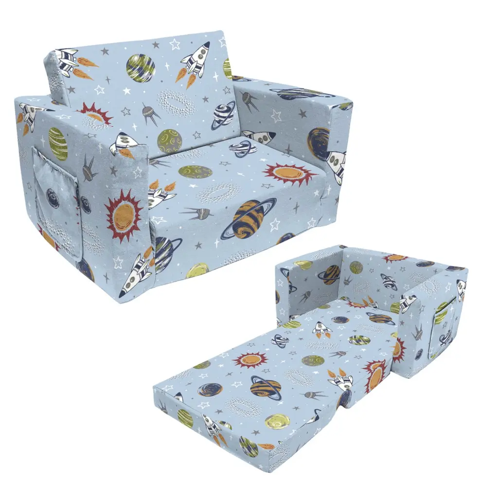 fond + found Kids 2--1 Convertible Sofa to Lounger Rocket Outer Space Toddler Couch fond+found