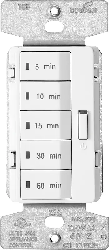 Eaton Wiring Devices PT18M-W-K Minute Timer, 15 , 120 V, 1800 W, 5, 10, 15, 30, 60 min Off Time Setting, Ivory