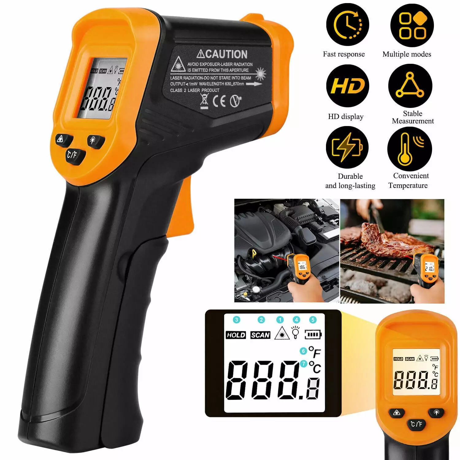 Digital Infrared Thermometer - No Touch Laser Temperature Gun Cooking, BBQ, Meat