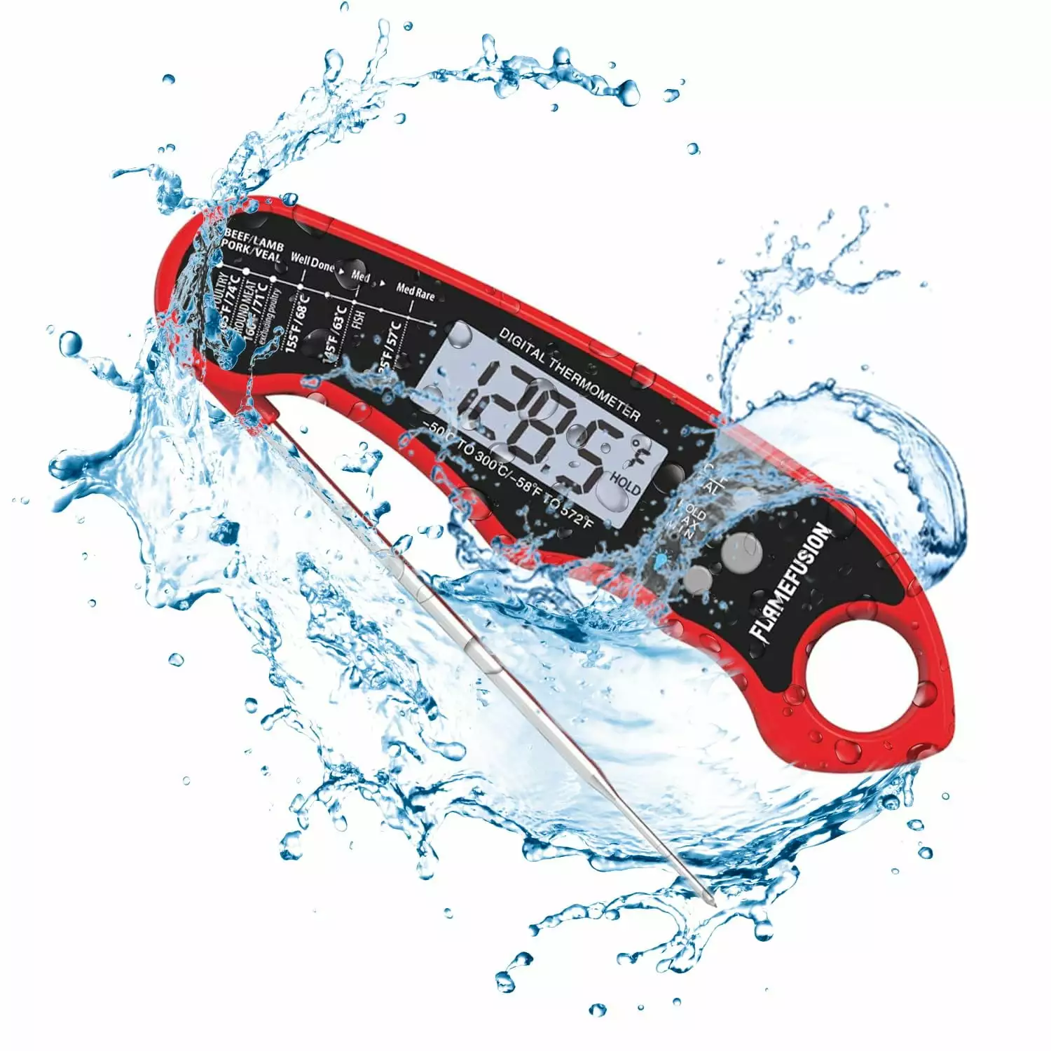FlameFusion Digital Thermometer Grilling and Cooking Waterproof Ultra-Fast Instant Read Food Thermometer Backlight