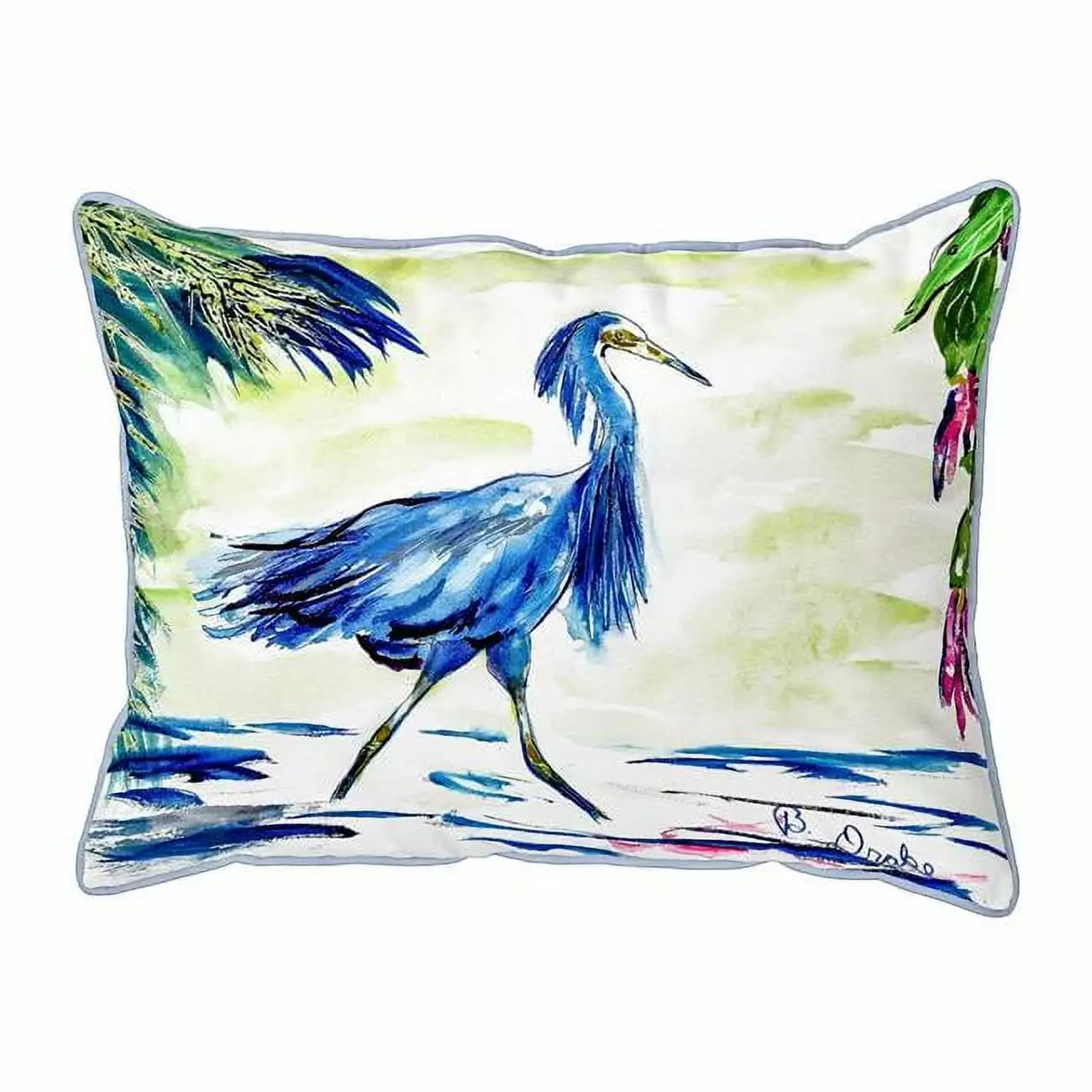 Betsy Drake 16x20 Blue Egret Large Pillow - Decorative Throw Pillow Sofa, Bed, Patio