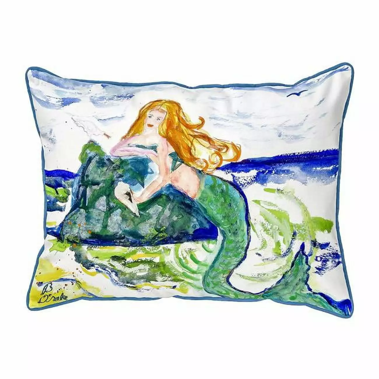 20 x 24 Inch Mermaid On Rock Indoor Outdoor Extra Large Decorative Pillow Jensen Distribution