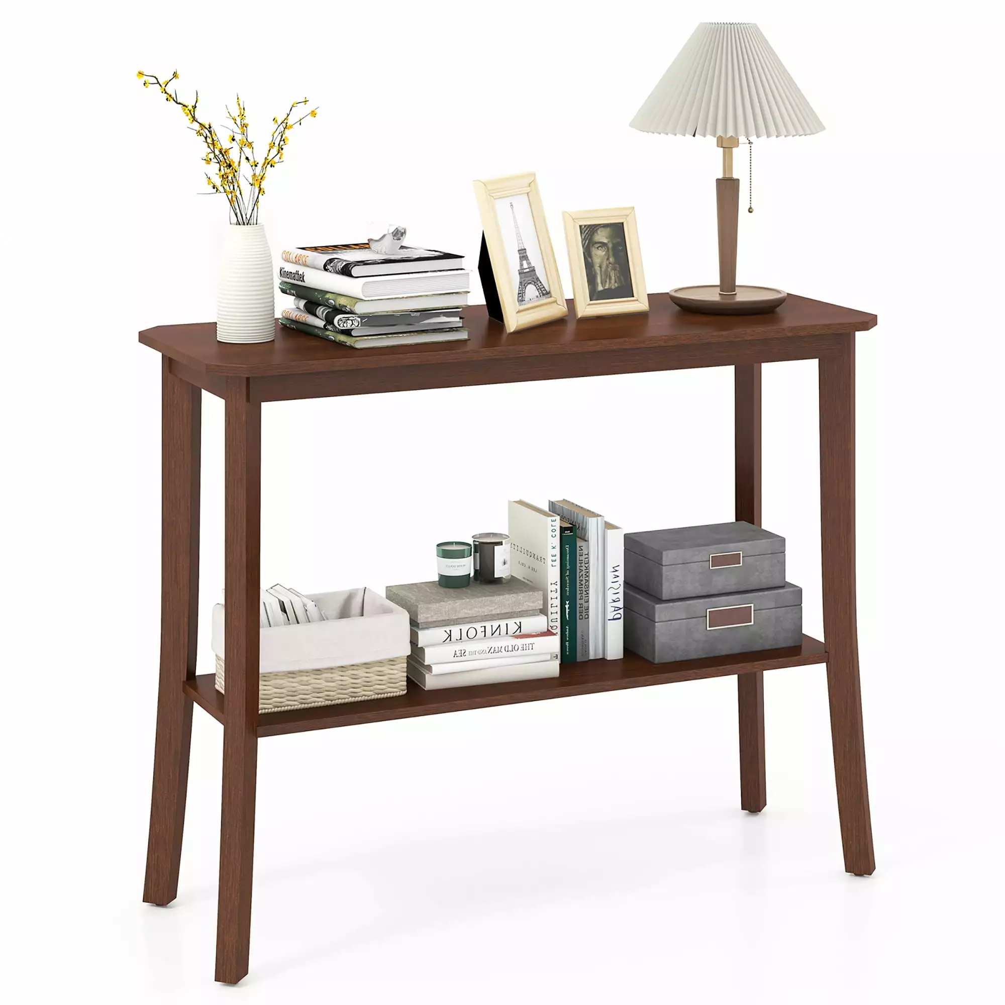 Costway 38x14x30 Inch 2-Tier Wooden Console Table Sofa Behind Couch Entryway Console