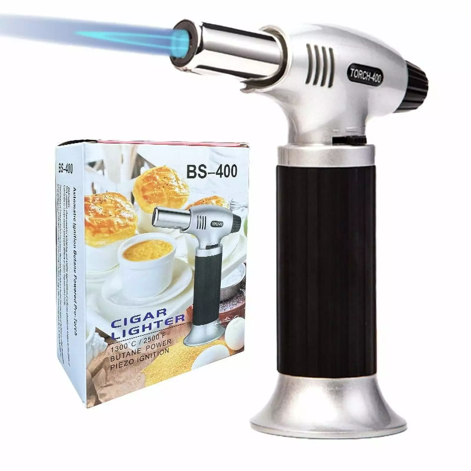 BUSATIA Butane Torch Refillable Kitchen Lighter Fit All Butane Tanks Blow Torch Safety Lock and Adjustable Flame Desserts ...