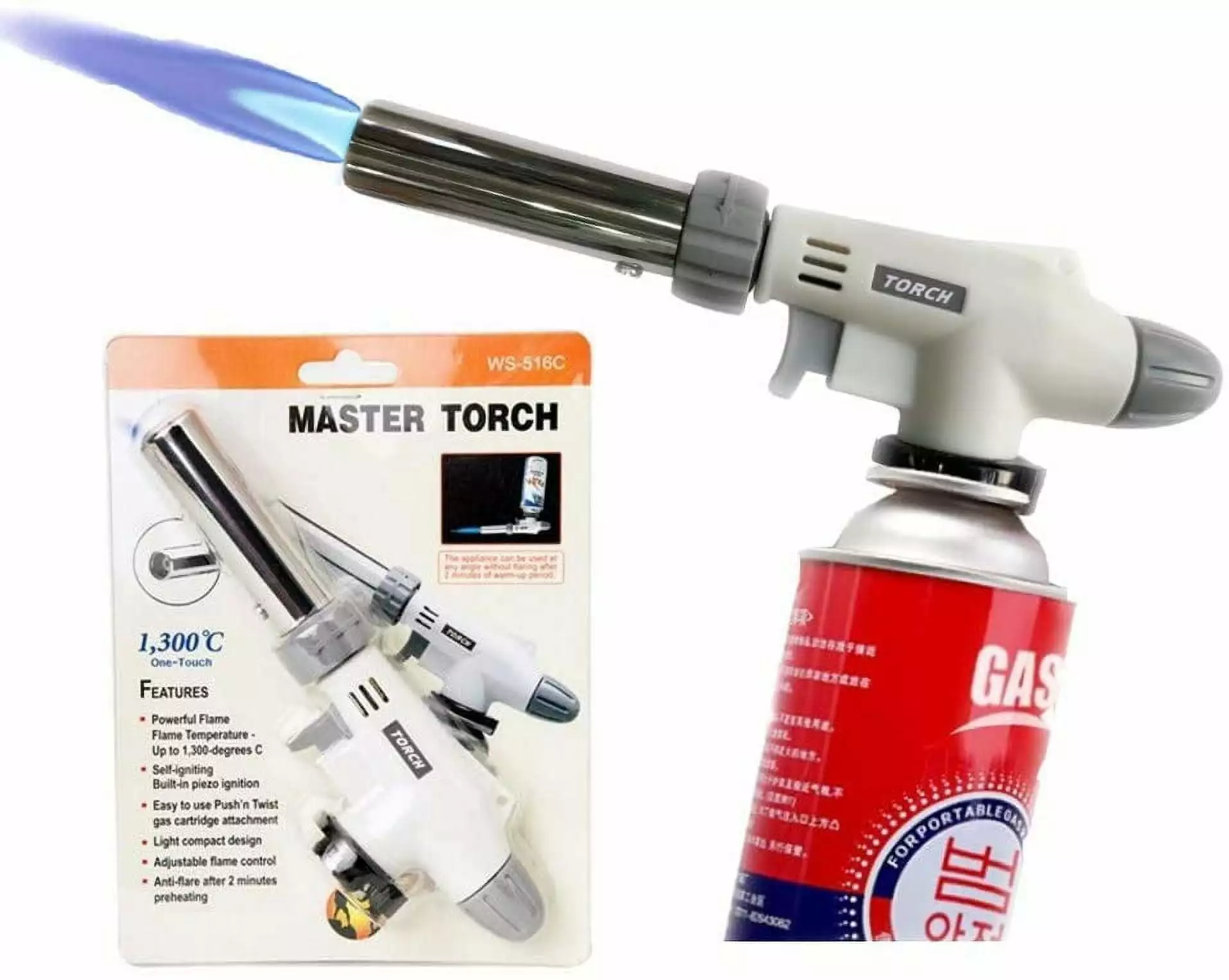 Butane Blow Torch Lighter Culinary Torch Chef Cooking Torches Professional Adjustable Flame Reverse Use Creme Brulee BBQ B...