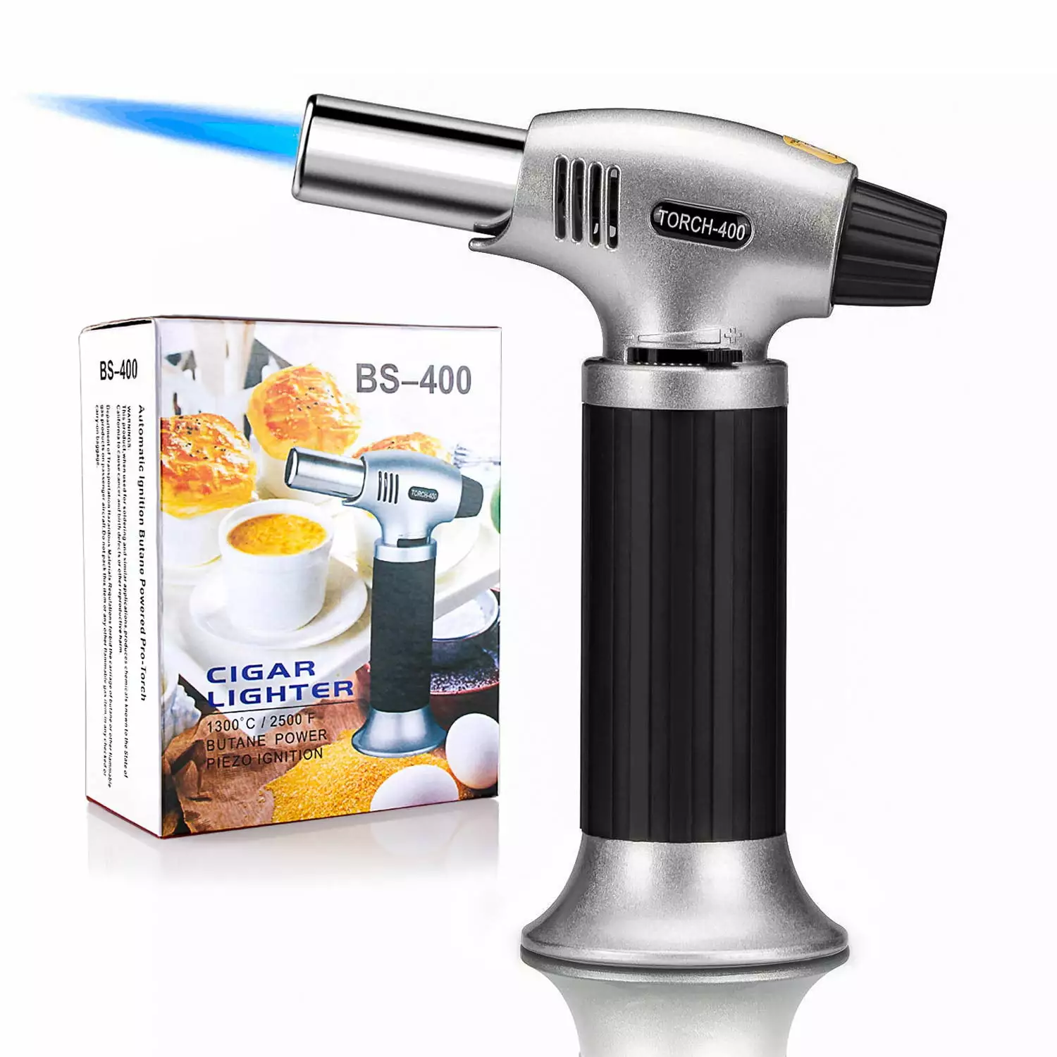 Culinary Butane Torch Professional Cooking Torch Lighter Butane Refillable Adjustable Flame Safety Lock Baking BBQ Creme B...