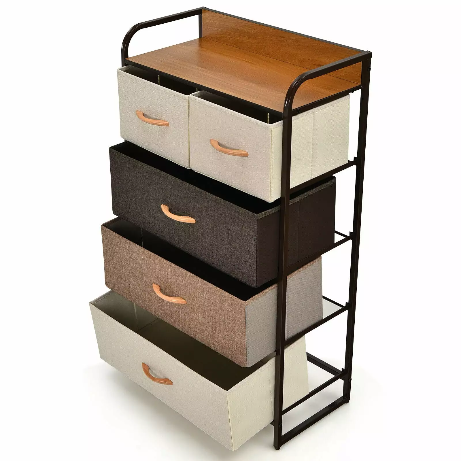 5-Drawer Storage Dresser 4-Tier Arranger Tower Steel Frame and Wooden Top NOBRAND