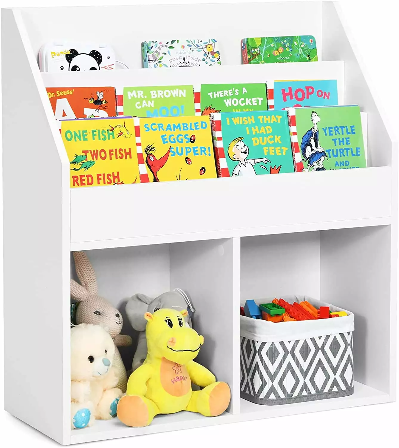 Kids Bookshelf Wooden Toy Storage Cabinet Organizer Shelves 2 Large Cubes White Chansong