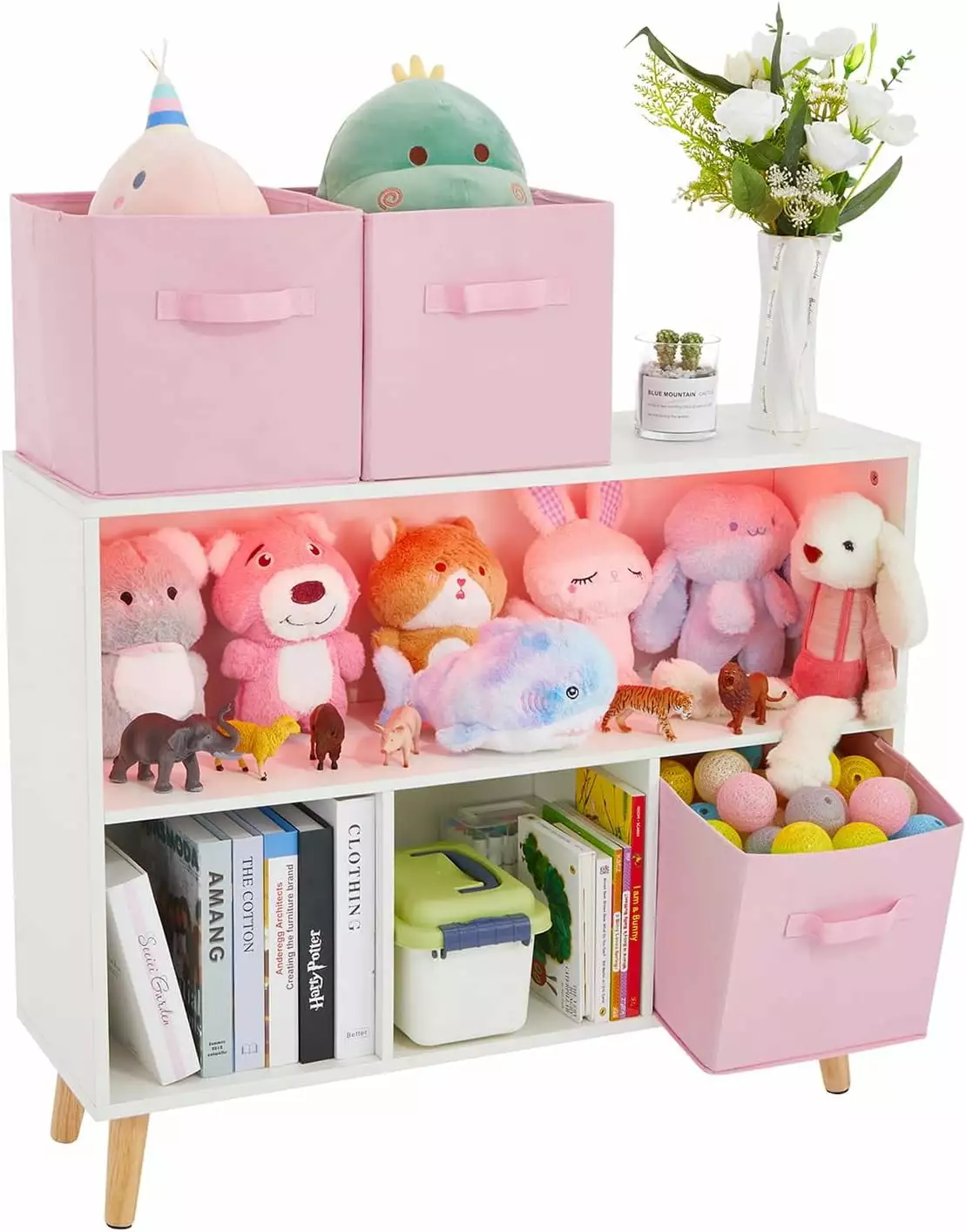 Kids Toy Storage Organizer Bins Shelfs Bookshelf and Toy Storage Kids Room Organizers and Storage Pink LEZASTAR