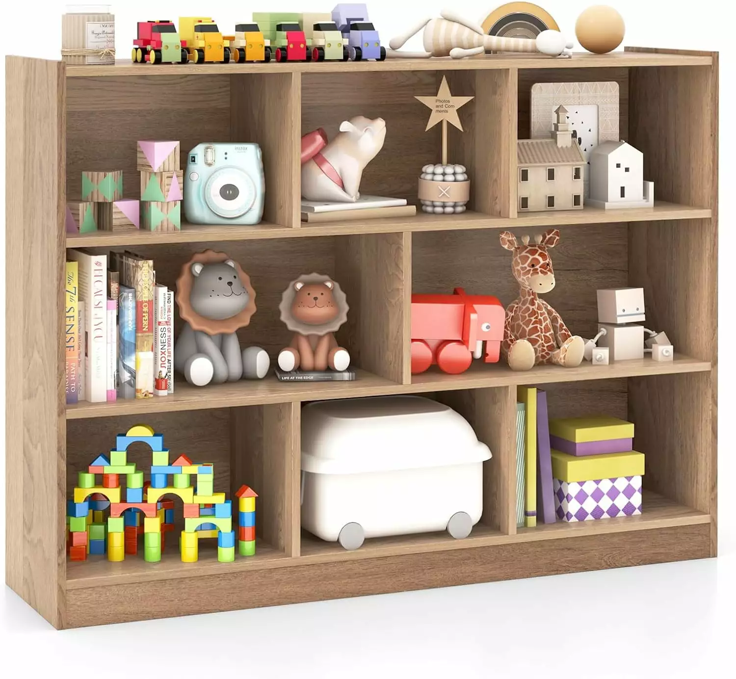 FJU Kids Toy Storage Organizer 8-Section Storage Daycare Shelf Preschool Natural