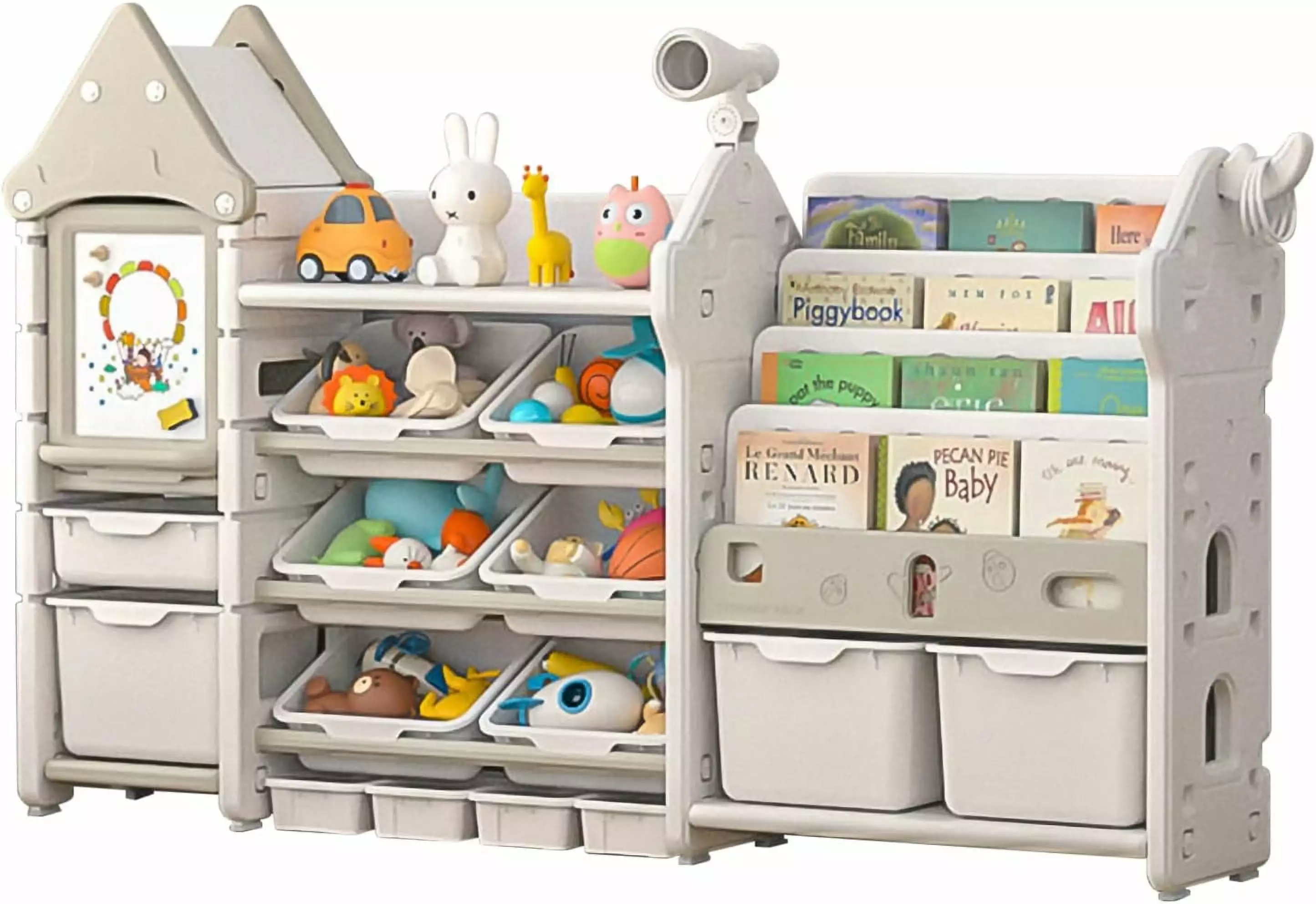 HUHAN Kids Toy Storage Organizer and Children Bookshelf 14 Bins Pull-Out Drawers Multipurpose Shelf Toddlers to Organize T...