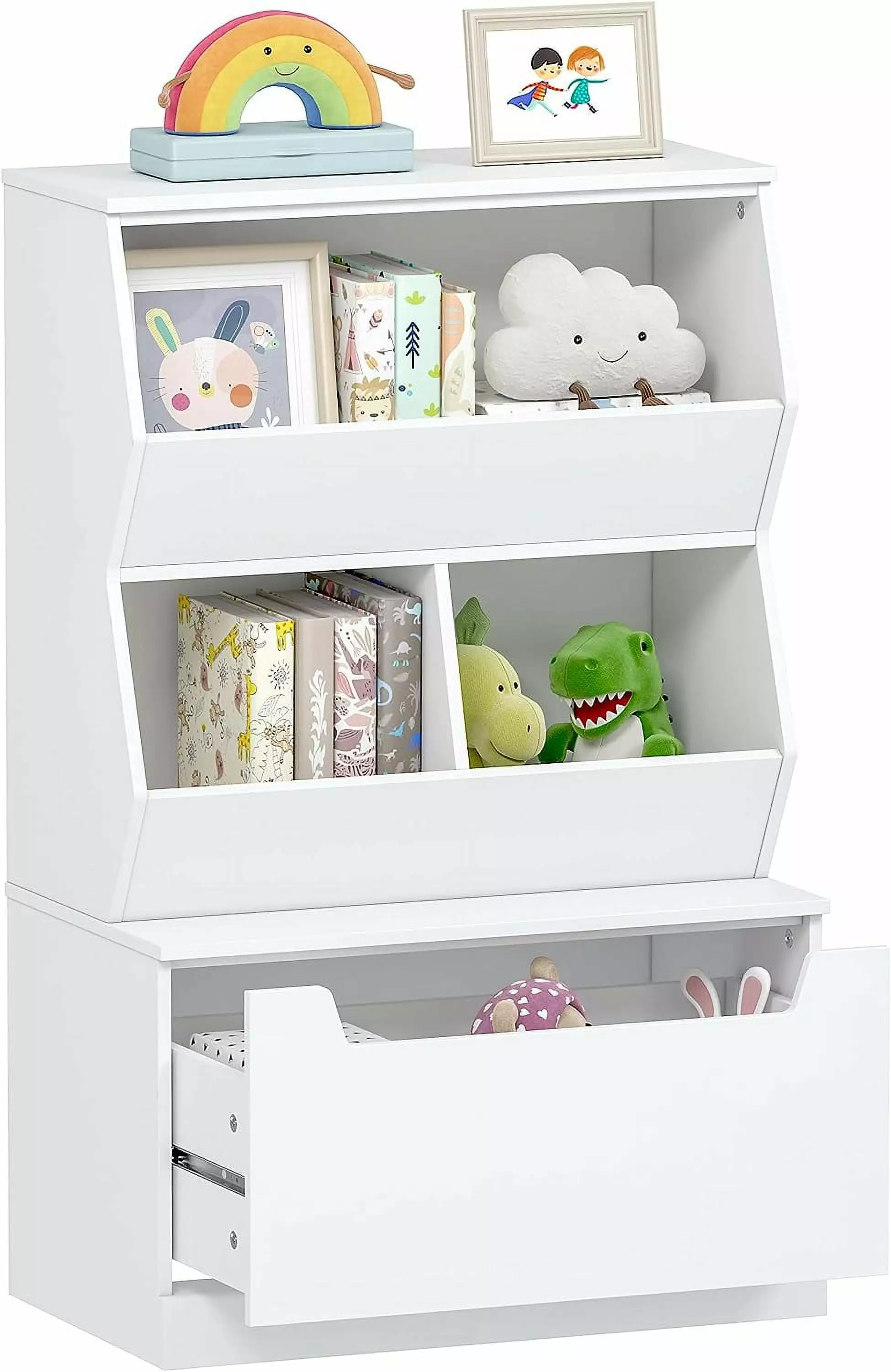 Kids Toy Storage Organizer Bookshelf Kids Bookcase Drawer Children Open Storage Cubby Playroom B&B Charcoal