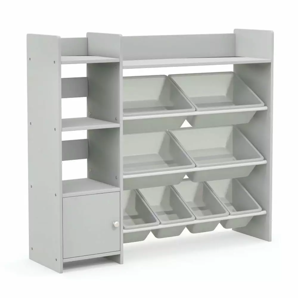 Canddidliike 4-Tier Kids Bookshelf and Toy Storage Rack 8 Toy Organizer Bins Grey
