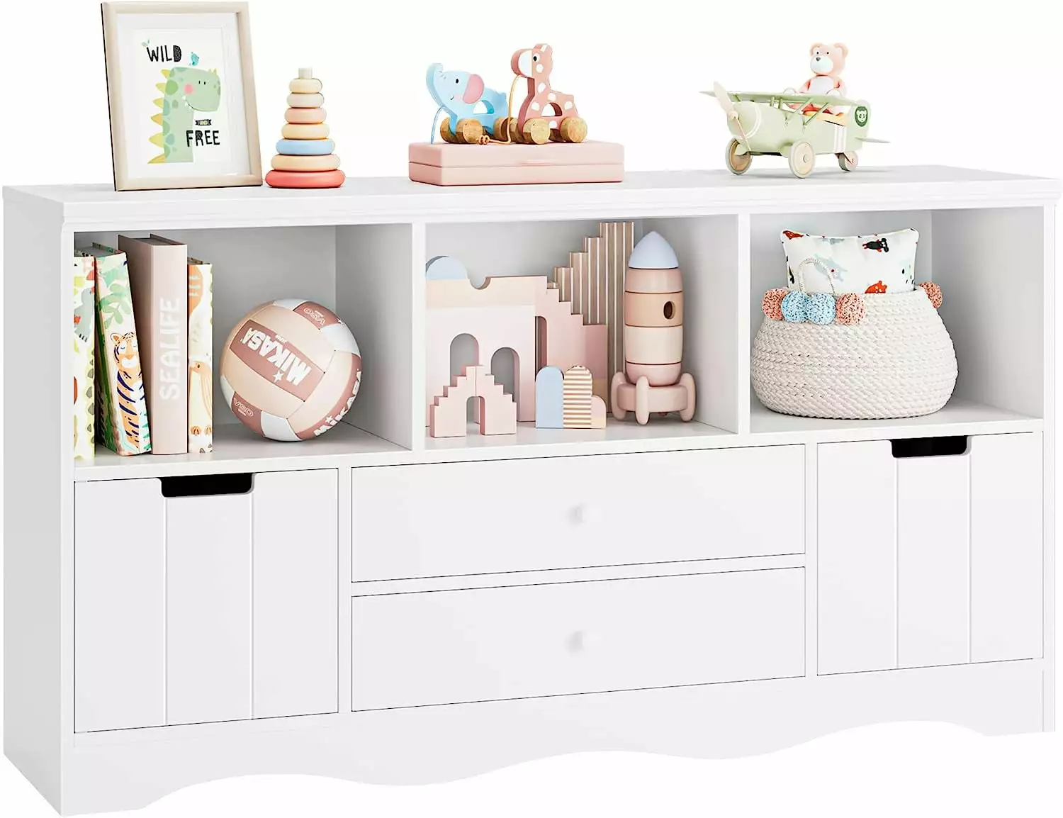 51.2 Large Toy Storage Organizer 2 Drawers and 3 Cubbies Kids Bookshelf White Chansong