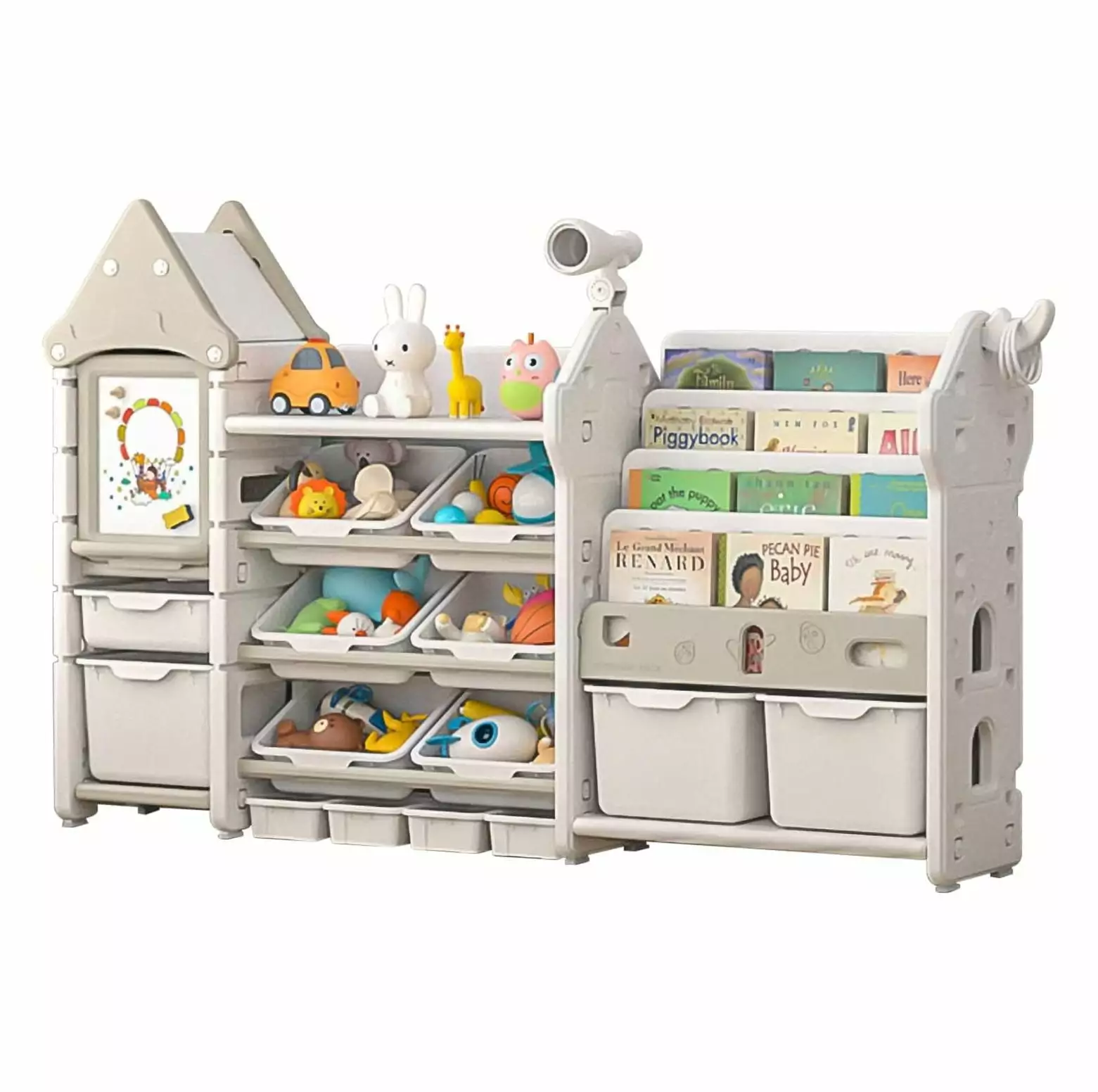 CodYinFI Kids Toy Storage Organizer and Children Bookshelf 14 Bins Pull-Out Drawers Magic Castle White