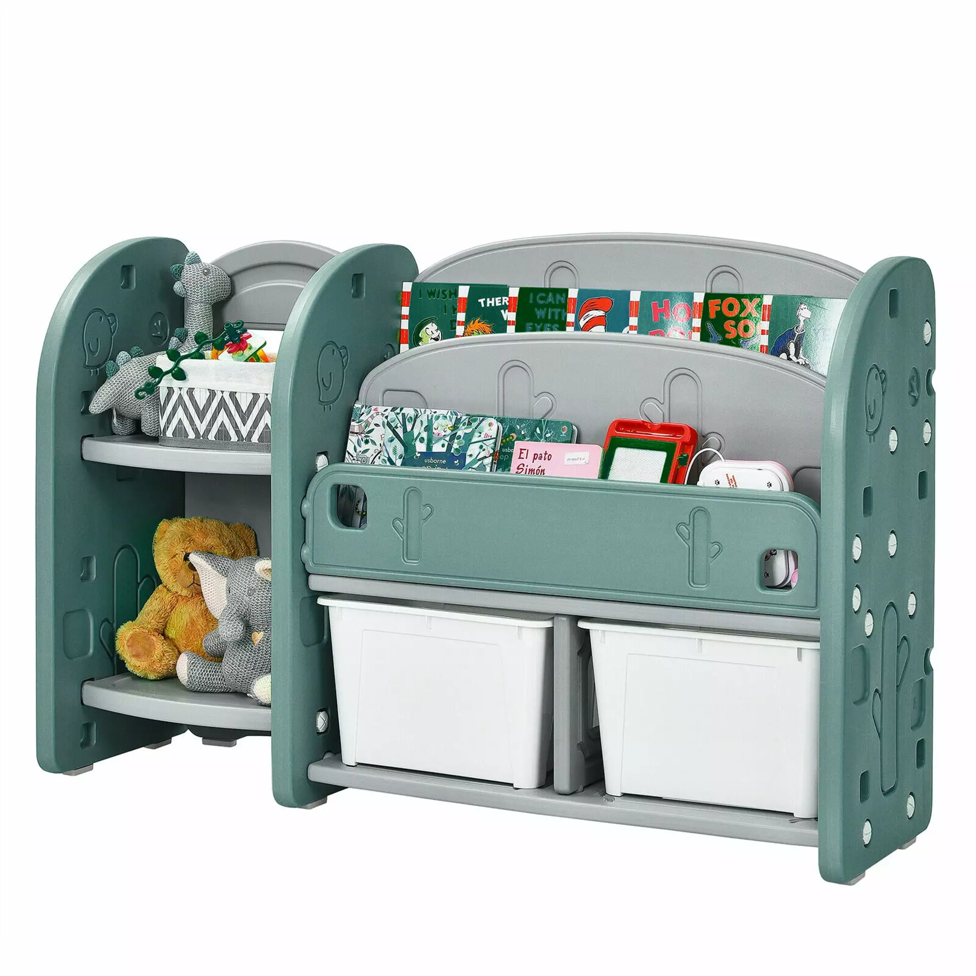 Gymax Kids Toy Storage Organizer 2-Tier Bookshelf and Plastic Bins