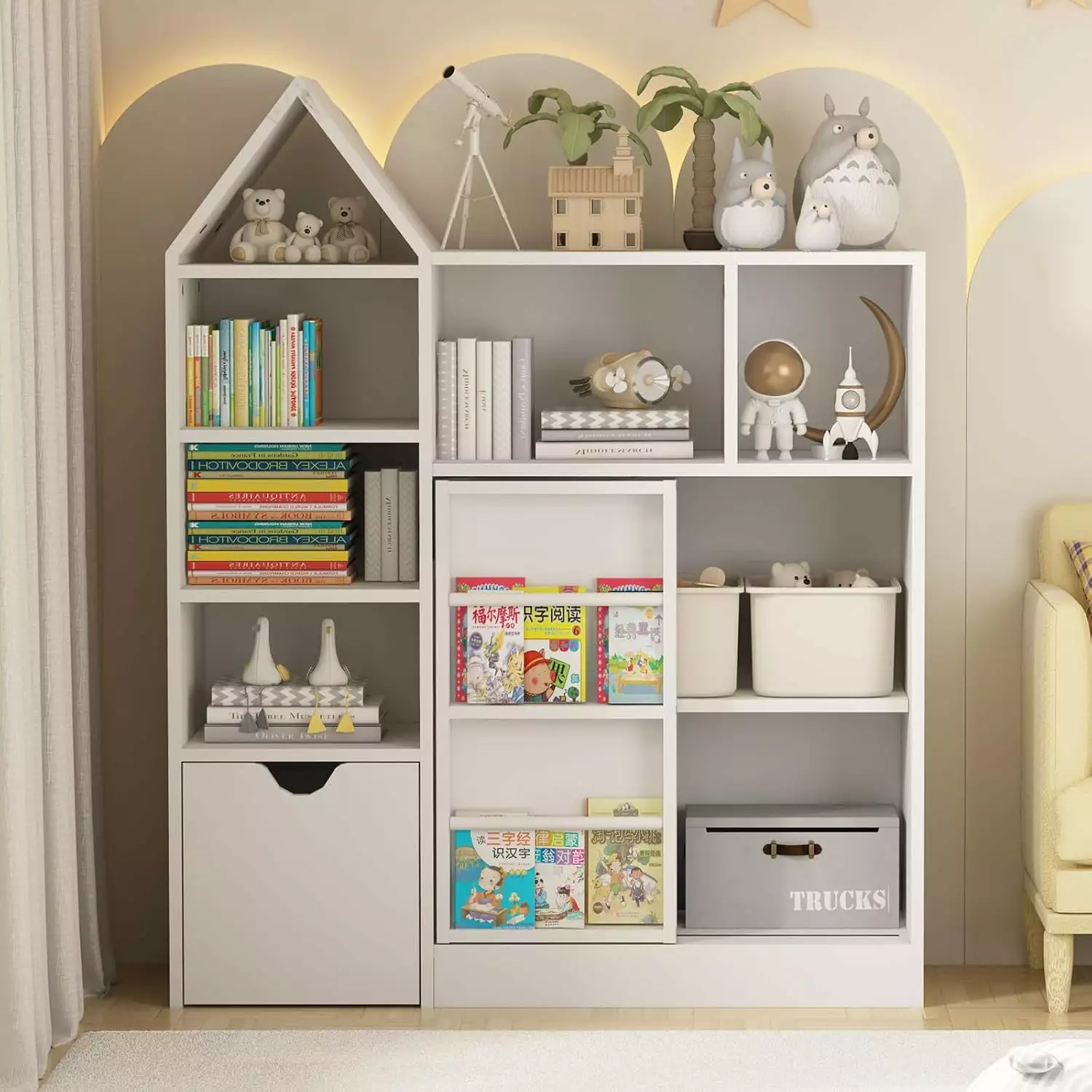 HELLONE 47 Inch Kids Toy Storage Organizer and Bookshelf Movable Drawers - Storage Cabinet Playroom, Bedroom, Classroom, a...