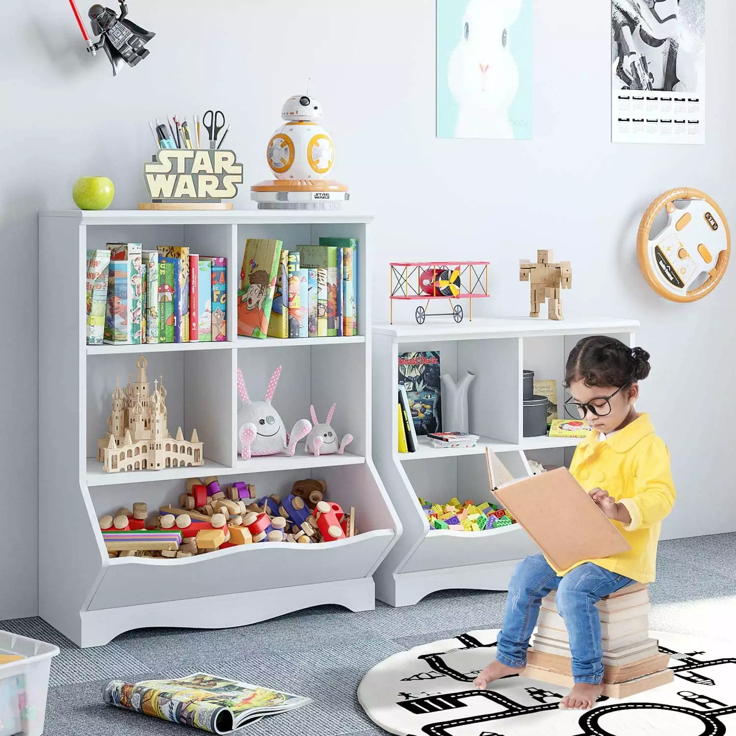 Homfa Kids Cubby Toy Storage Cabinet Wood Toy Organizer 5 Bins White Bookcase