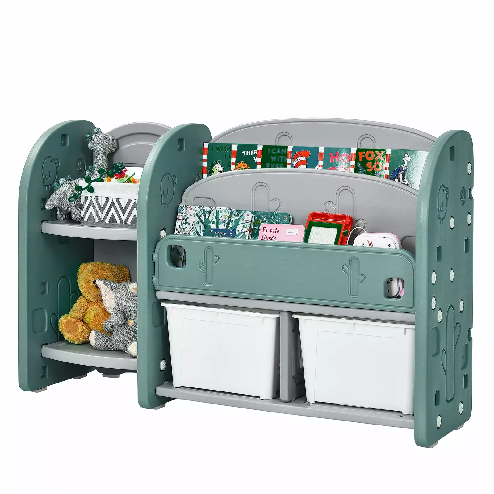 Infans Kids Toy Storage Organizer 2-Tier Bookshelf and Plastic Bins