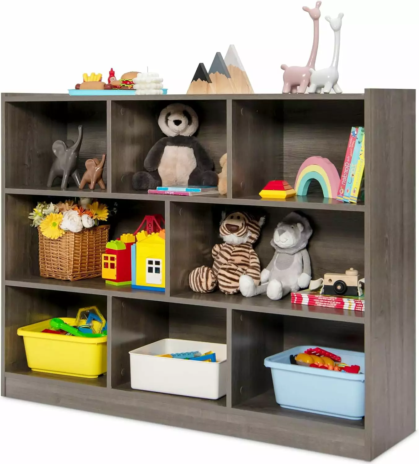Kids Toy Organizers and Storage Wooden 3 Tier Bookshelf 8 Compartment Cubes to Organize Books Toys Home Furniture Toddlers...
