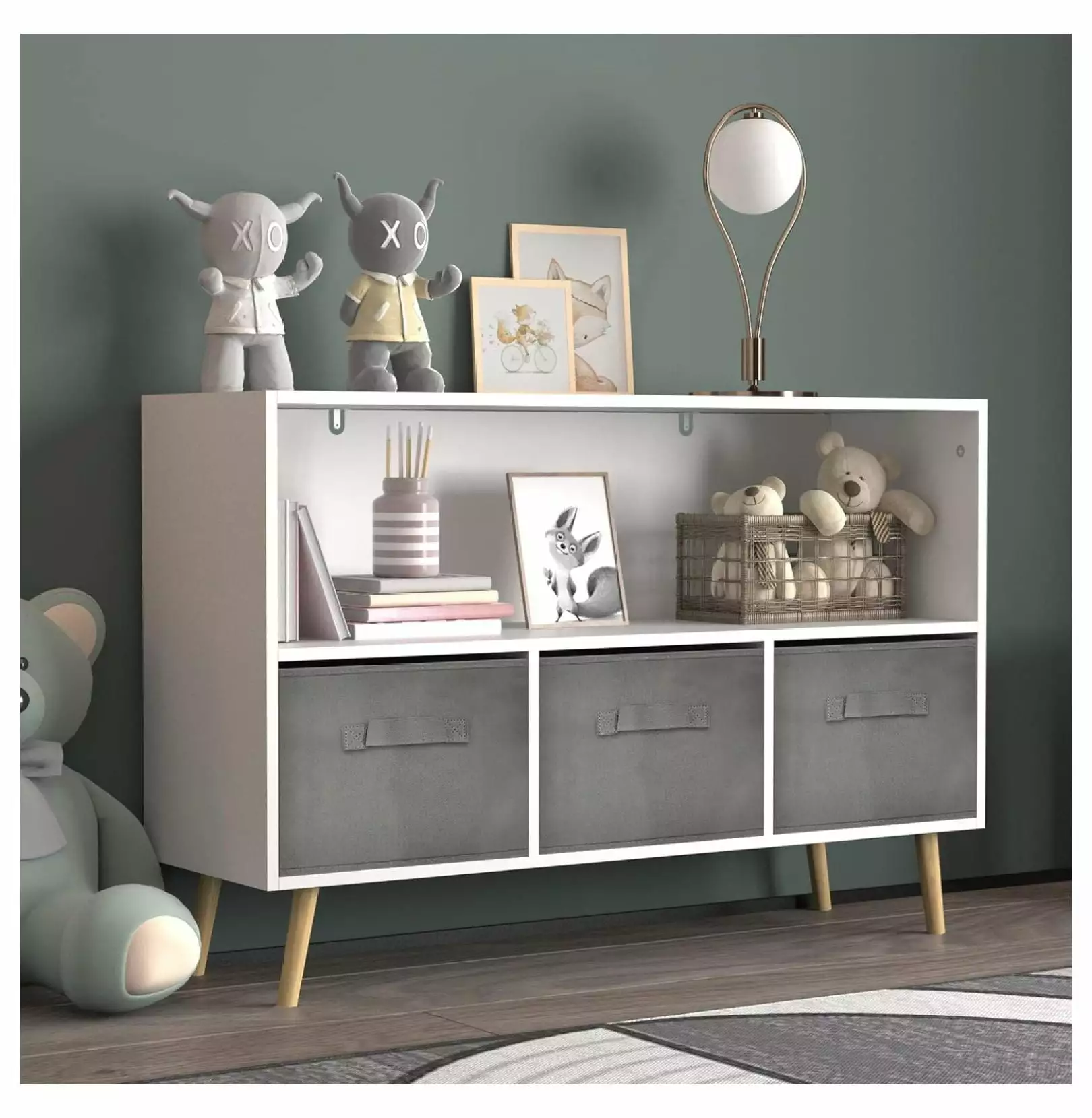 Superwum Toy Organizers and Storage Kids Bookshelf 3 Cube Fabric Bins and Drawers Nursery Bookcases Cabinets & Shelves Tod...