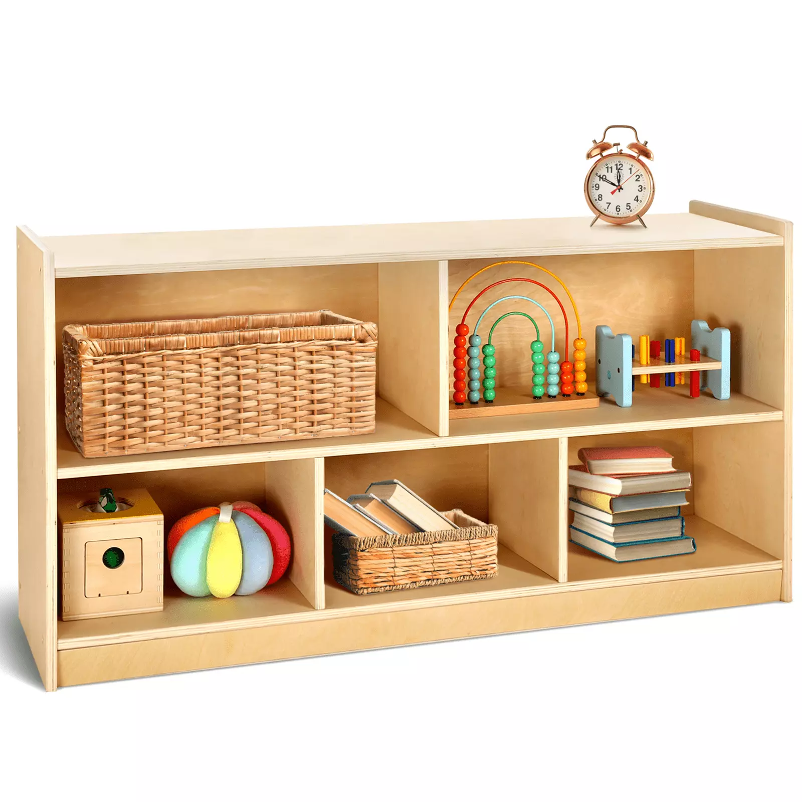 Sweet Time Wooden Storage Cabinet Kids Toy Storage Organizer 5 Section Montessori Bookshelf