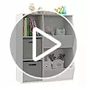 Toy Storage Organizer 5-Cube Kids Bookshelf 2 Fabric Bins Wood Toy Storage Cabinet Kids' Bookcases Cabinets & Shelves Book...